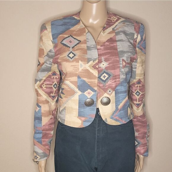 Vintage Wraps Collection abstract Southwestern Lined Blazer  - Picture 3 of 15